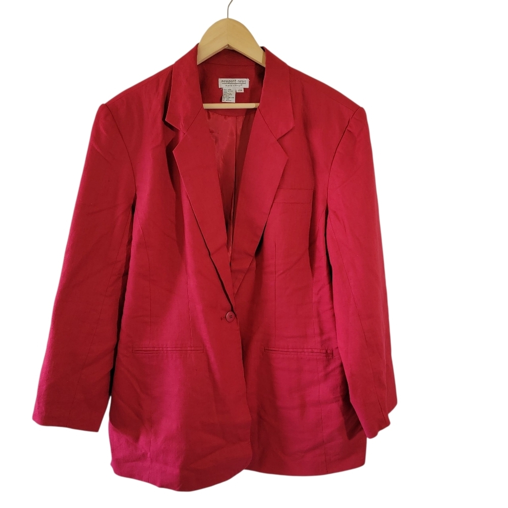 Newport News Women Plus Size Blazer Red Sz 20W Linen Cotton Office Siren Career